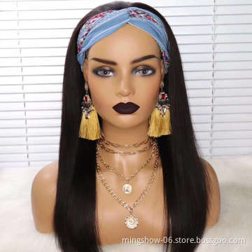 Wholesale 100% Brazilian human hair straight long headband wigs